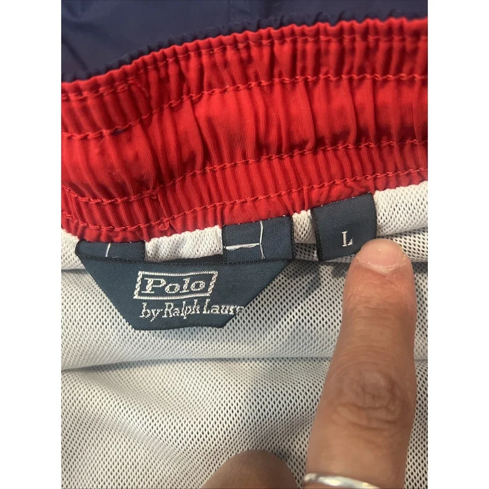 Polo Ralph Lauren Men's Large Navy Red Swim Trunks Elastic Waist Drawstring